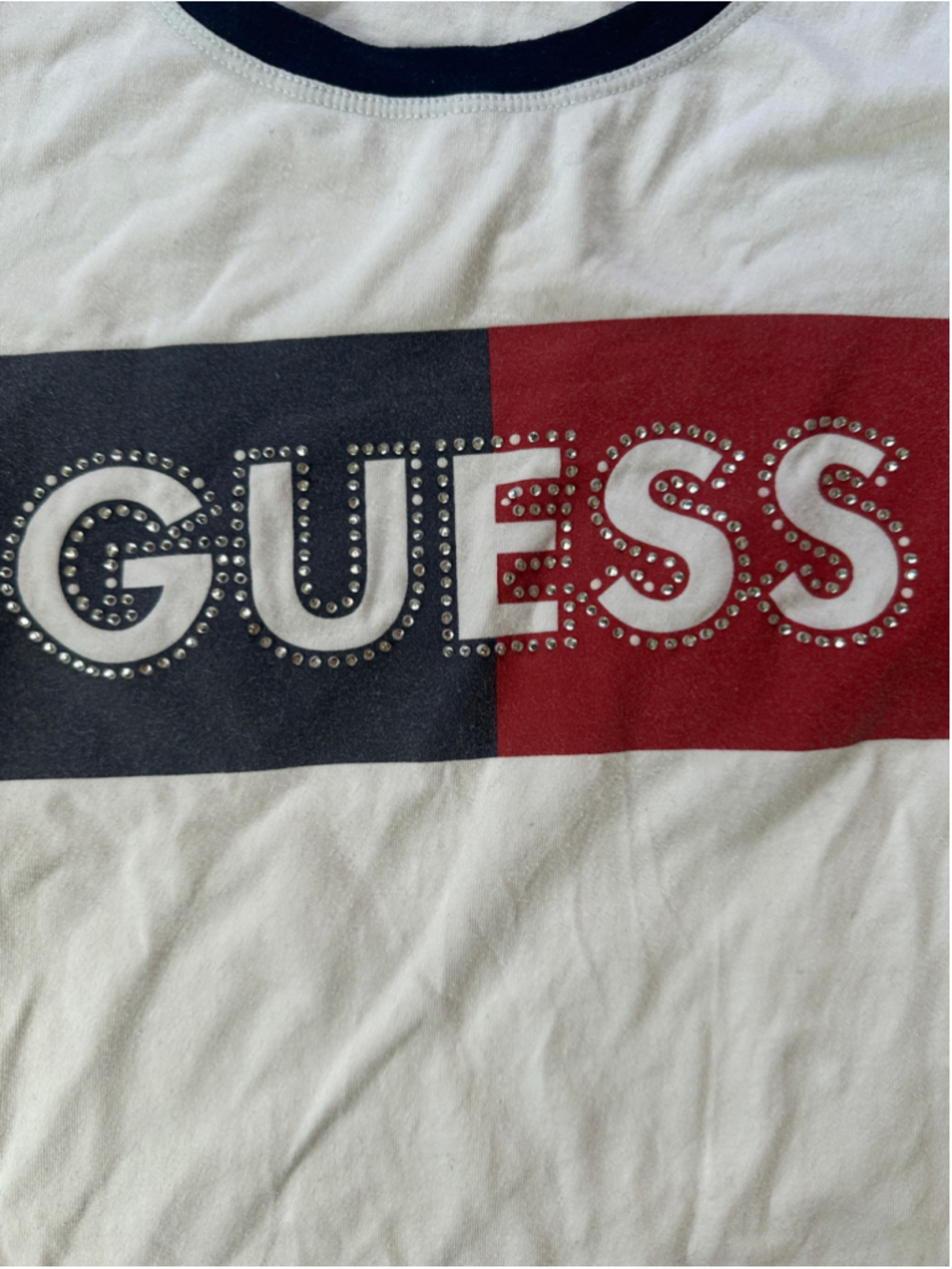 GUESS Y2K Rhinestone Logo Ringer Baby Tee Size M - Picture 4 of 9